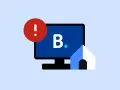 Alerta de posibles reservas falsas en Booking. Un monitor muestra la letra B y una casa estilizada, con un signo de exclamación rojo.