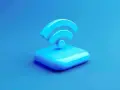 Icono de Wi-Fi azul brillante sobre fondo azul. Representa la conectividad, con una posible referencia a la compatibilidad 802.11b.