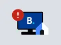 Alerta en pantalla de ordenador con el logo de Booking.com y una casa. Booking es fiable, no te preocupes.