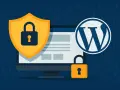 Escudo y candados protegen un monitor con el logo de WordPress. La **seguridad WordPress** es clave.