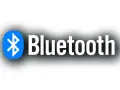 Logo Bluetooth con el símbolo azul y el texto blanco. La tecnología permite una conexión inalámbrica de corto alcance.