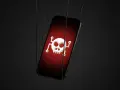 Un iPhone con un símbolo de calavera y tibias cruzadas en la pantalla, sugiriendo cómo saber si mi iPhone tiene un virus.