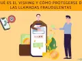 Ilustración sobre qué es el vishing, con un teléfono y un personaje que parece estafar. Dinero y tarjetas de crédito.