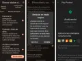 ¿Cómo saber si mi tablet tiene virus? Pantallas de configuración de privacidad y Play Protect, mostrando análisis y opciones de reinicio seguro.