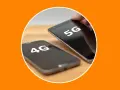 Dos teléfonos móviles, uno con "4G" y otro con "5G" en pantalla, comparando la evolución de la tecnología móvil.