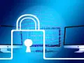 Dos ordenadores conectados a un globo terráqueo con código binario y un candado. ¿Telnet qué es? Seguridad digital.
