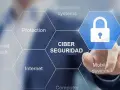 Un dedo toca un ícono de candado en una pantalla que muestra "CIBER SEGURIDAD" y conceptos relacionados. Ideal para un curso ciberseguridad gratis.