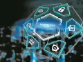 Diagrama de un curso pentesting con iconos de seguridad, candado y globo terráqueo.