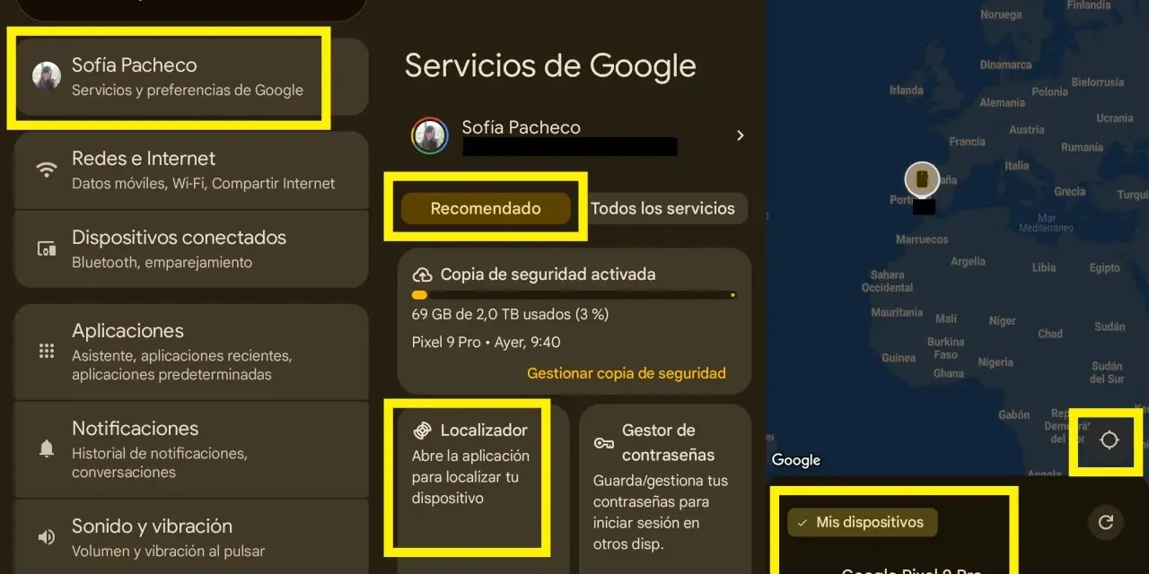 Para saber como ubicar un móvil gratis, accede a "Servicios de Google" y busca la opción "Localizador".
