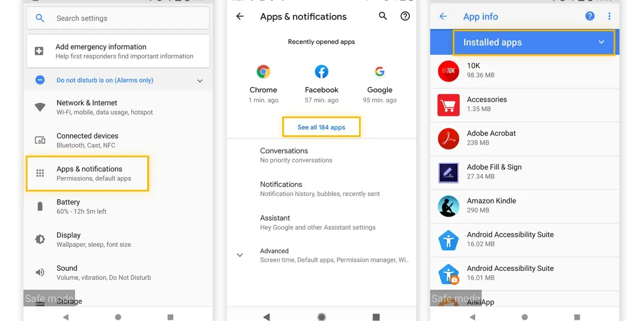 En el menú de apps, busco si tengo un virus. Veo la lista de apps instaladas, incluyendo "10K".