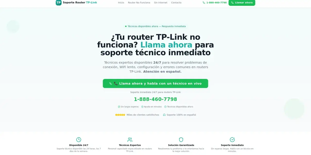 ¿Tu router TP-Link no se conecta a internet? Llama ahora para soporte técnico inmediato. Expertos disponibles 24/7.