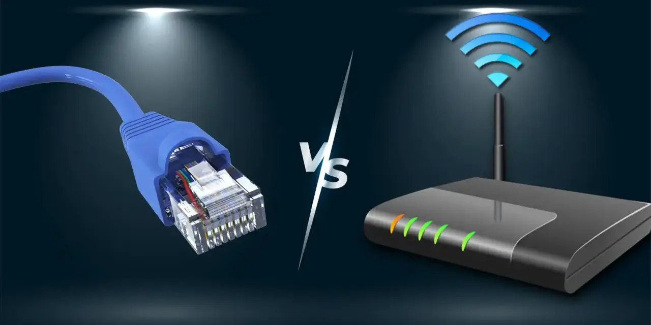 Cable Ethernet vs. router Wi-Fi. La conexión por cable ofrece una comunicación **full duplex** más estable y rápida.