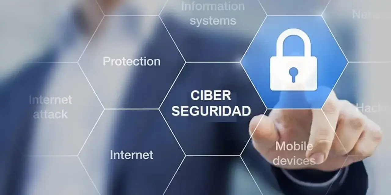 Un dedo toca un ícono de candado en una pantalla que muestra "CIBER SEGURIDAD" y conceptos relacionados. Ideal para un curso ciberseguridad gratis.