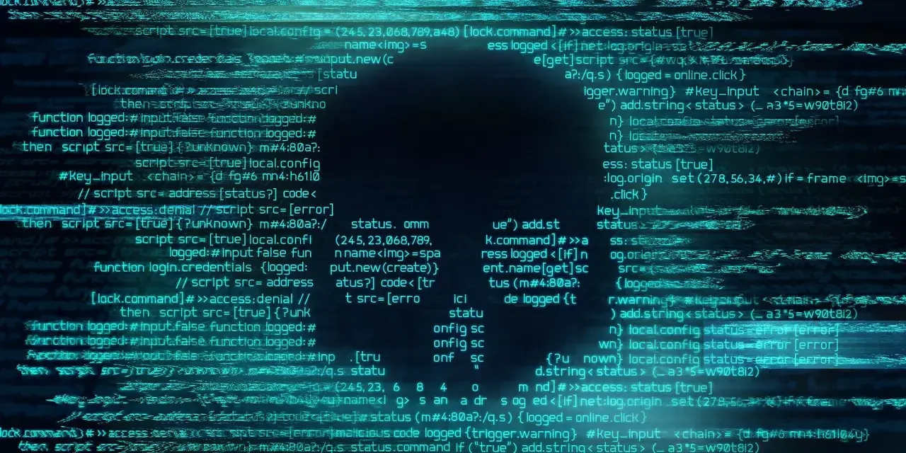 Código fuente con líneas de texto azul brillante, simulando un sistema de seguridad o un programa anti ransomware gratis.