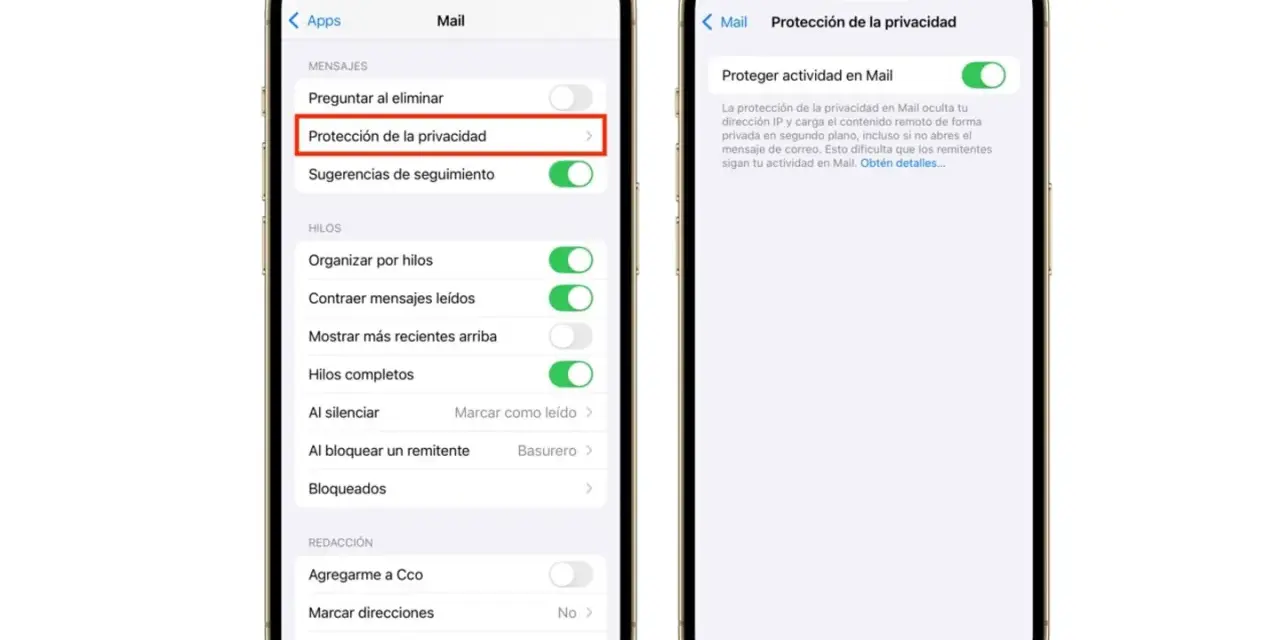 Ajustes de Mail en iPhone: "Protección de la privacidad" activada. Aprende como activar la localizacion de mi iPhone.