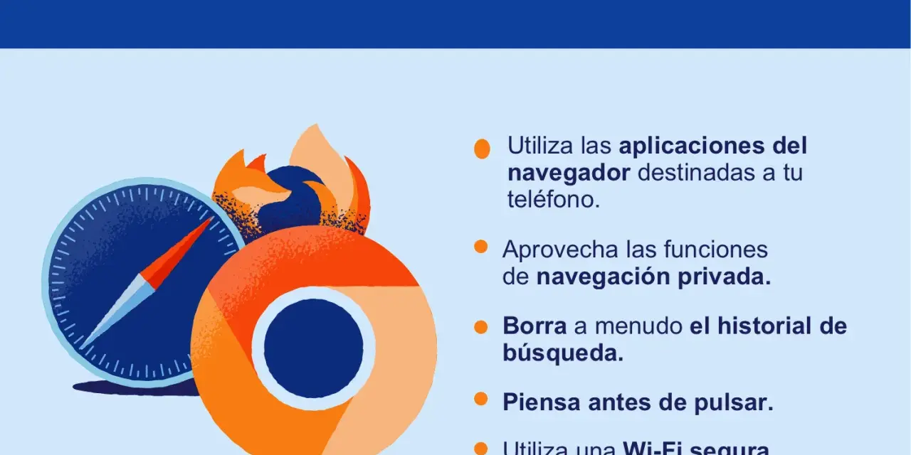 Iconos de navegadores (Safari, Chrome, Firefox) y consejos para evitar virus en iPhone.