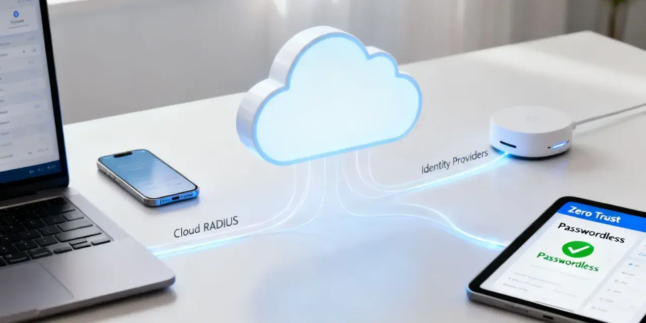 Conexión de dispositivos a un servidor RADIUS en la nube para autenticación segura.