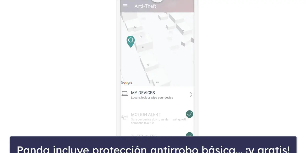 Descargar antivirus gratis para tablet Android en español. La app Anti-Theft muestra un mapa y opciones para localizar tu dispositivo.