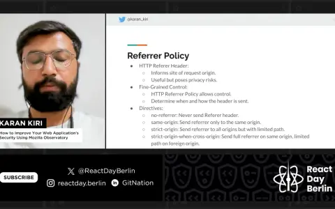 Karan Kiri explica la política de Referrer, detallando cómo mejorar la seguridad web usando Mozilla Observatory.