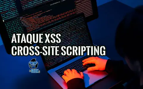 Ataque XSS: Cross-Site Scripting. Manos escribiendo código en un portátil, con texto superpuesto sobre la amenaza.