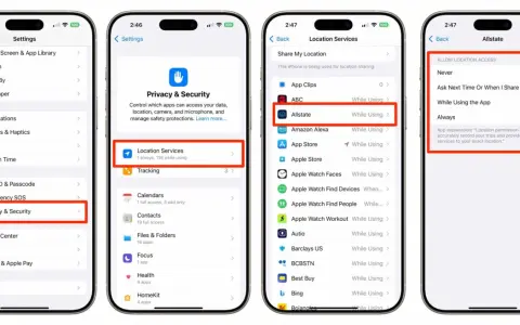 Configura tu iPhone para cambiar ubicación de Allstate. Accede a Privacidad y Seguridad, luego a Servicios de Ubicación y elige la opción deseada.