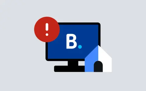 Alerta en pantalla de ordenador con el logo de Booking.com y una casa. Booking es fiable, no te preocupes.
