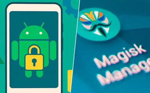 Icono de Android con candado y logo de Magisk, ilustrando el proceso de rootear Android para mayor control.