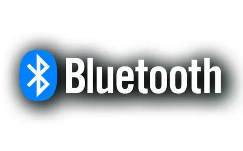 Logo Bluetooth con el símbolo azul y el texto blanco. La tecnología permite una conexión inalámbrica de corto alcance.