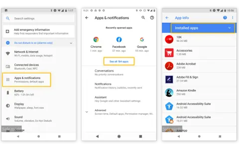 En el menú de apps, busco si tengo un virus. Veo la lista de apps instaladas, incluyendo "10K".
