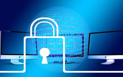 Dos ordenadores conectados a un globo terráqueo con código binario y un candado. ¿Telnet qué es? Seguridad digital.