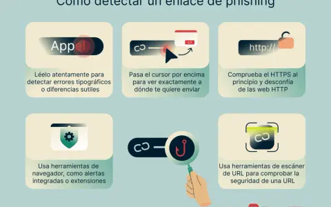 Consejos para detectar phishing: revisa la URL, comprueba HTTPS, usa herramientas de navegador y escáneres de URL para comprobar link.