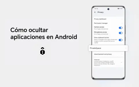Guía visual sobre cómo ocultar aplicaciones en Android, mostrando la configuración de privacidad y la opción "PrivateSpace".