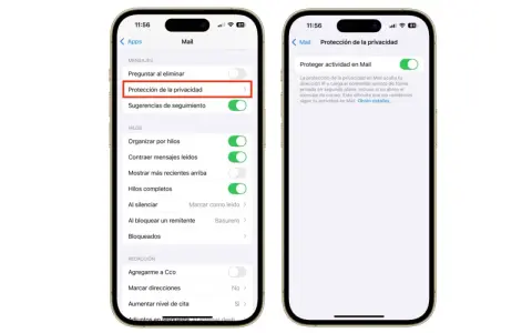 Ajustes de Mail en iPhone: "Protección de la privacidad" activada. Aprende como activar la localizacion de mi iPhone.