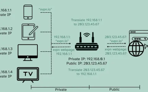 Diagrama muestra cómo una IP privada (ej. 192.168.1.1) se traduce a una IP pública (ej. 203.123.45.67) para acceder a internet.