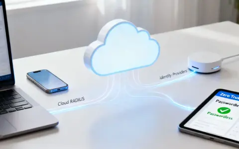 Conexión de dispositivos a un servidor RADIUS en la nube para autenticación segura.