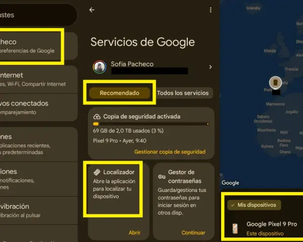 Para saber como ubicar un móvil gratis, accede a "Servicios de Google" y busca la opción "Localizador".
