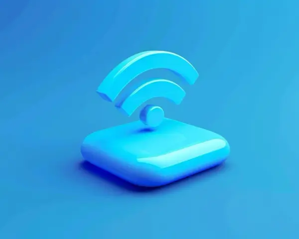Icono de Wi-Fi azul brillante sobre fondo azul. Representa la conectividad, con una posible referencia a la compatibilidad 802.11b.