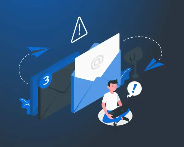 Un hombre con portátil recibe correos sospechosos, una advertencia de qué es phishing.