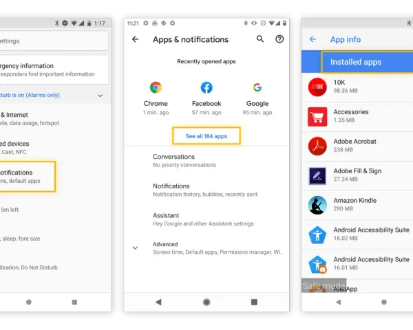 En el menú de apps, busco si tengo un virus. Veo la lista de apps instaladas, incluyendo "10K".