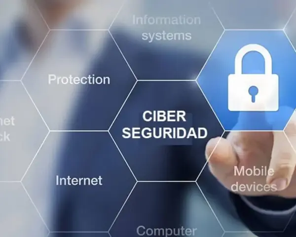 Un dedo toca un ícono de candado en una pantalla que muestra "CIBER SEGURIDAD" y conceptos relacionados. Ideal para un curso ciberseguridad gratis.