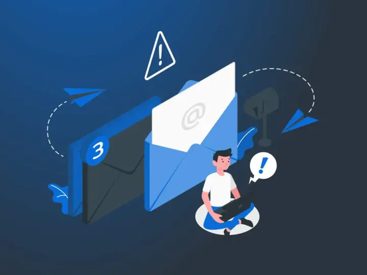 Un hombre con portátil recibe correos sospechosos, una advertencia de qué es phishing.