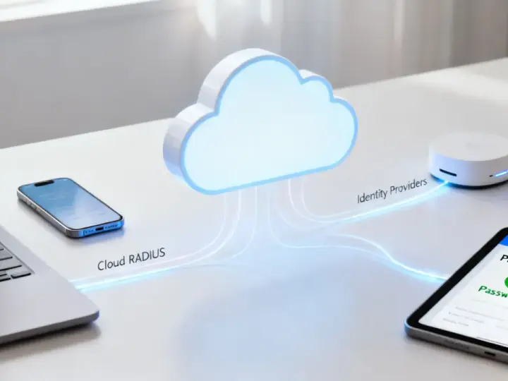 Conexión de dispositivos a un servidor RADIUS en la nube para autenticación segura.