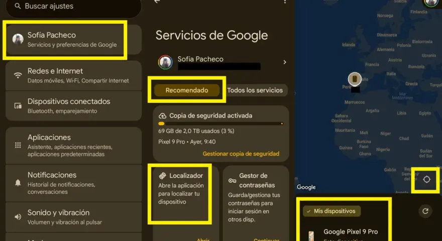 Para saber como ubicar un móvil gratis, accede a "Servicios de Google" y busca la opción "Localizador".