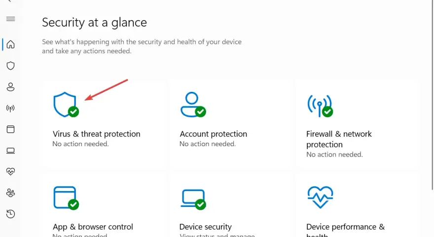 Protección contra virus y amenazas en Windows Security. El sistema indica que no hay acciones necesarias, evitando así cualquier win32 pup gen.