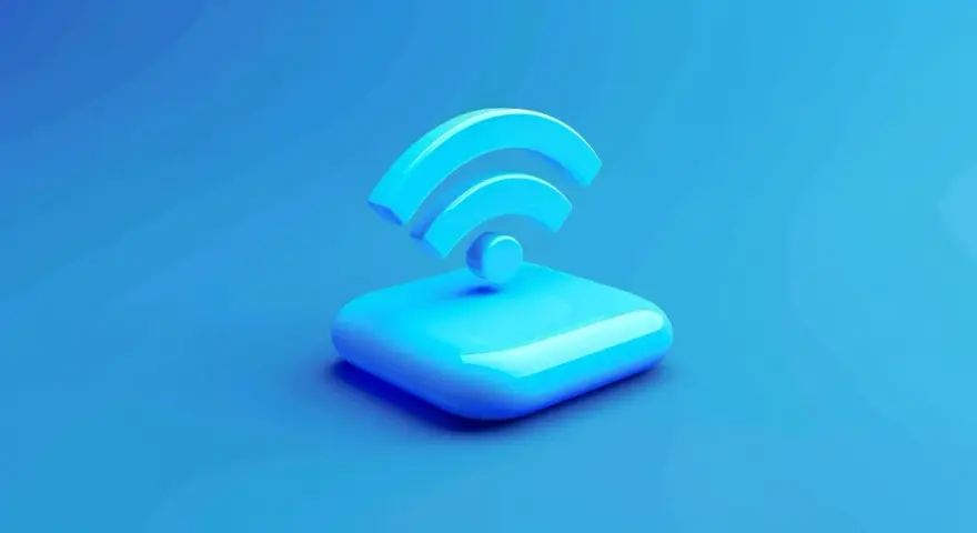 Icono de Wi-Fi azul brillante sobre fondo azul. Representa la conectividad, con una posible referencia a la compatibilidad 802.11b.