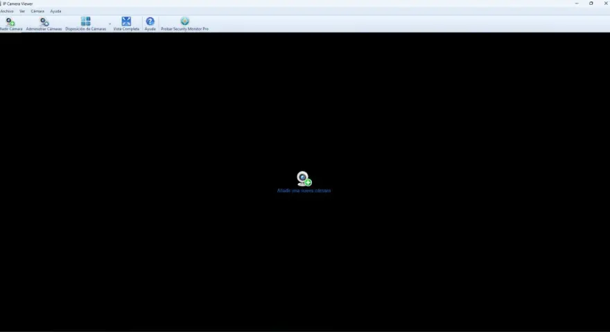 Interfaz de "IP Camera Viewer" lista para añadir una nueva cámara y ver cámara IP en PC.