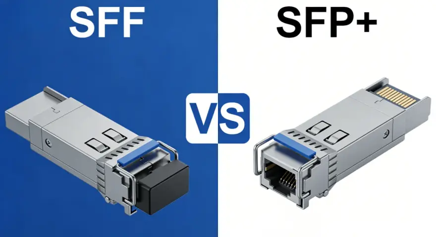 Comparación de módulos SFP y SFP+. El SFP+ es una versión mejorada del SFP, ideal para redes de alta velocidad.