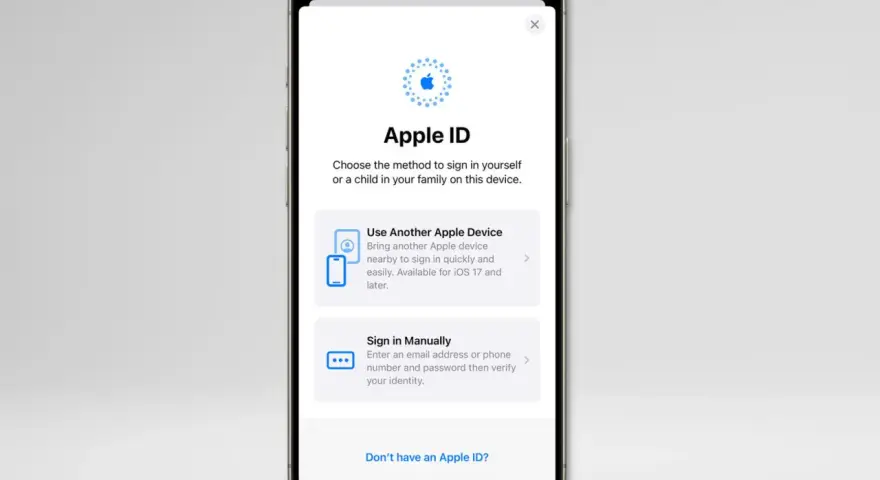 Pantalla de iPhone mostrando opciones para iniciar sesión en Apple ID. Si te preguntas como saber si mi iPhone está hackeado, revisa tu actividad de inicio de sesión.