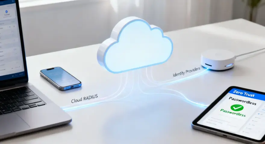 Conexión de dispositivos a un servidor RADIUS en la nube para autenticación segura.