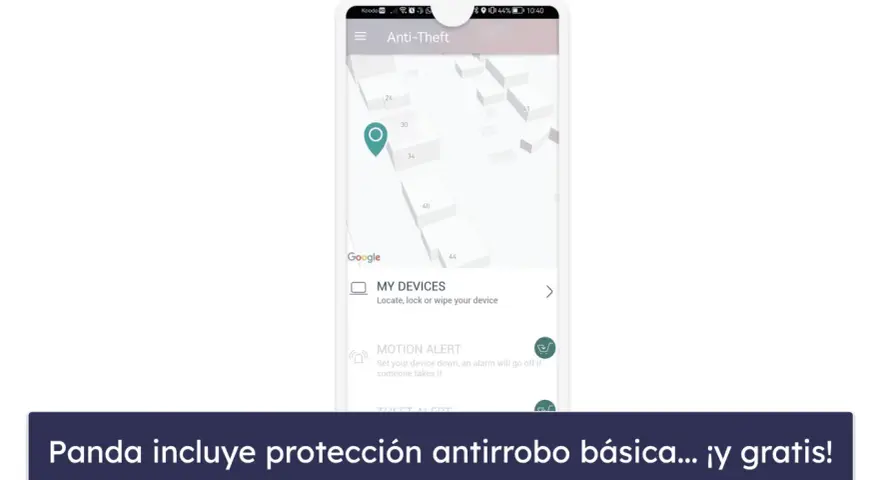 Descargar antivirus gratis para tablet Android en español. La app Anti-Theft muestra un mapa y opciones para localizar tu dispositivo.